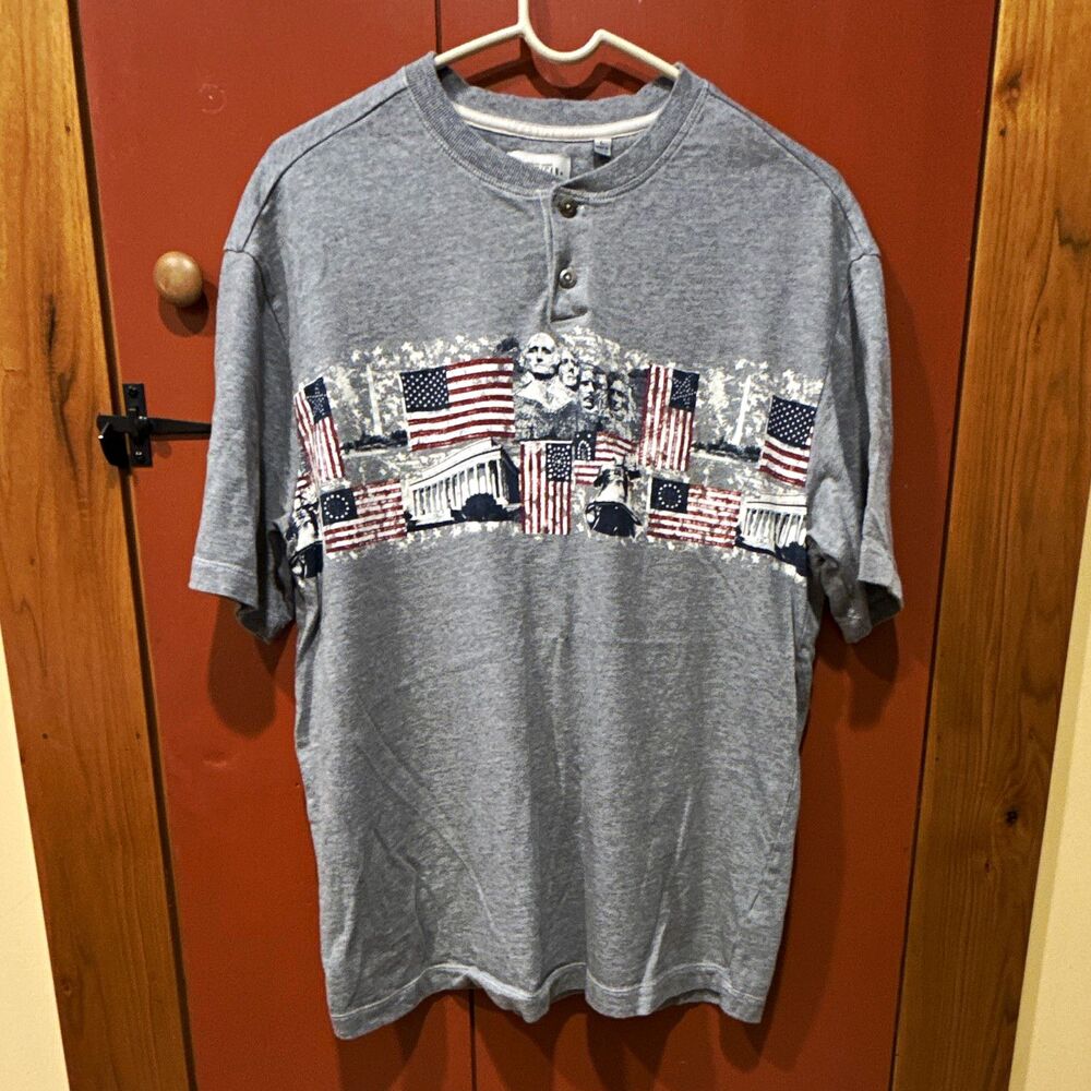 American Legend Men's Gray Cotton Jersey Henley George Washington Graphic L